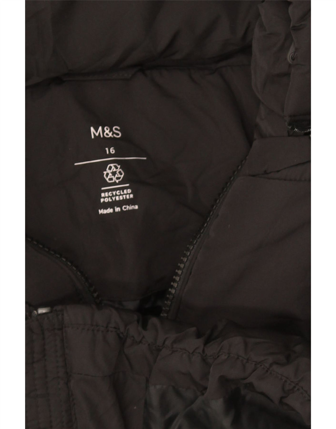 Marks & Spencer Chaqueta acolchada con capucha para mujer UK 46 Grande Poliéster negro