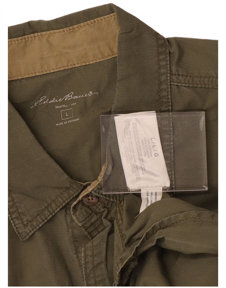 EDDIE BAUER Camisa de manga corta para hombre de algodón caqui grande