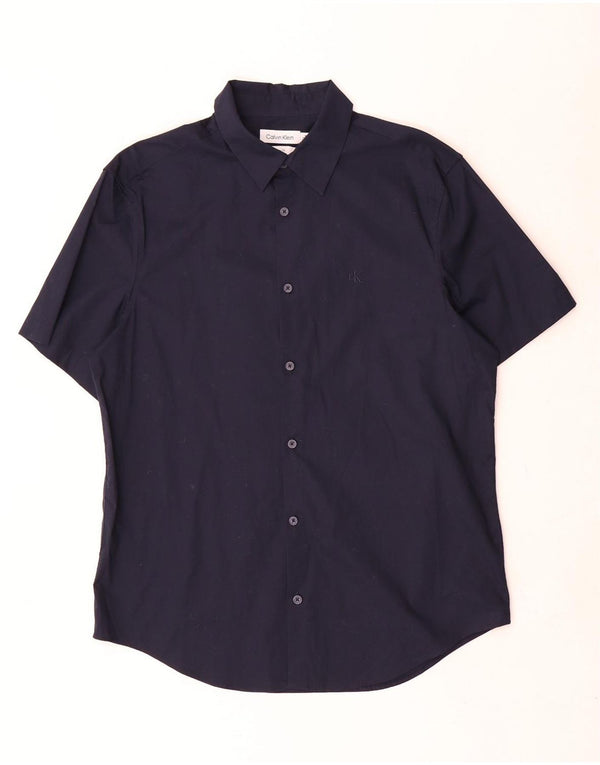 Calvin Klein Camisa Slim Fit de Manga Corta para Hombre Algodón Azul Marino Medio