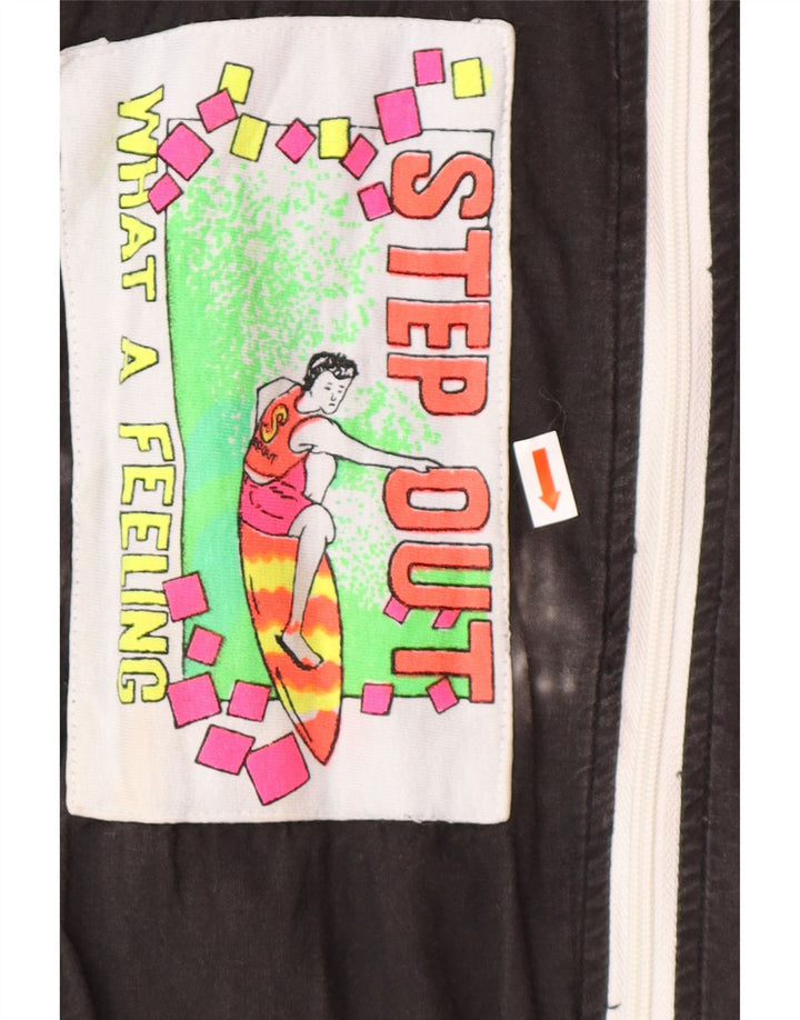 VINTAGE Chaqueta superior de chándal gráfico para mujer Reino Unido 18 XL Bloque de color negro