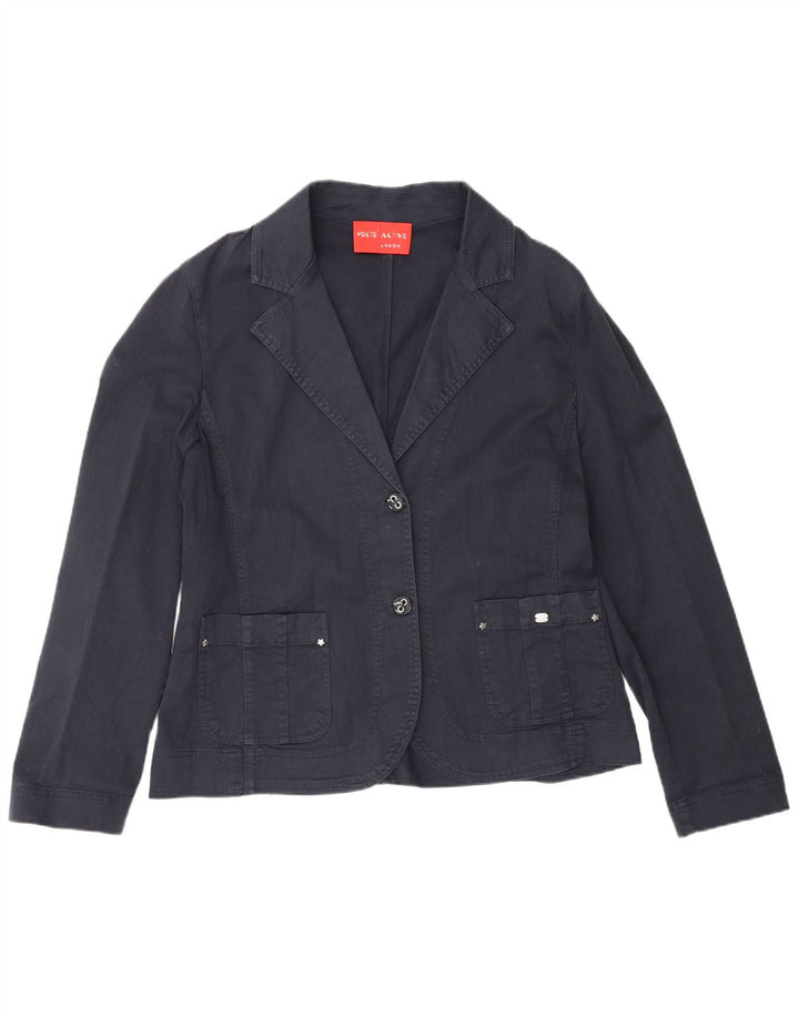Perte by Krizia Chaqueta tipo blazer de 2 botones para mujer UK 44 Grande Algodón azul marino