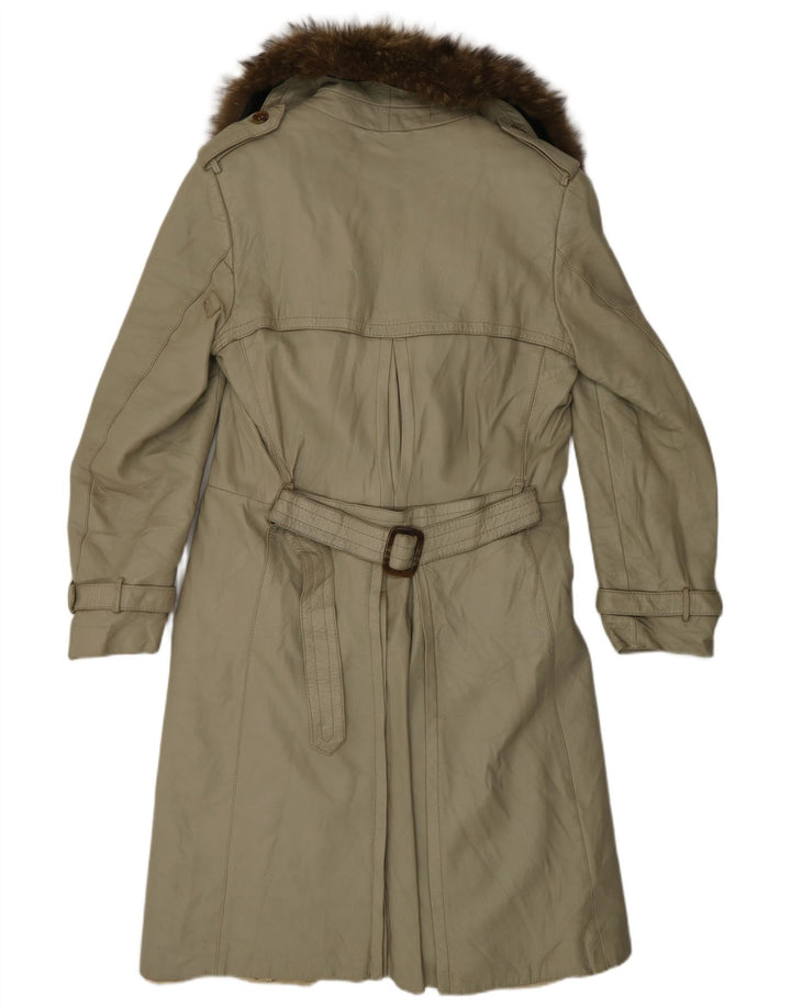 Vintage mujer cuero abrigo Reino Unido 12 Medio Beige