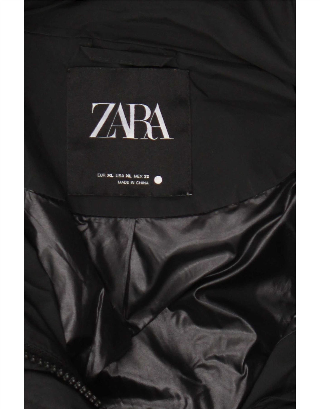 Zara Mujer Chaqueta Acolchada Extragrande Con Capucha ES 40 XL Negro