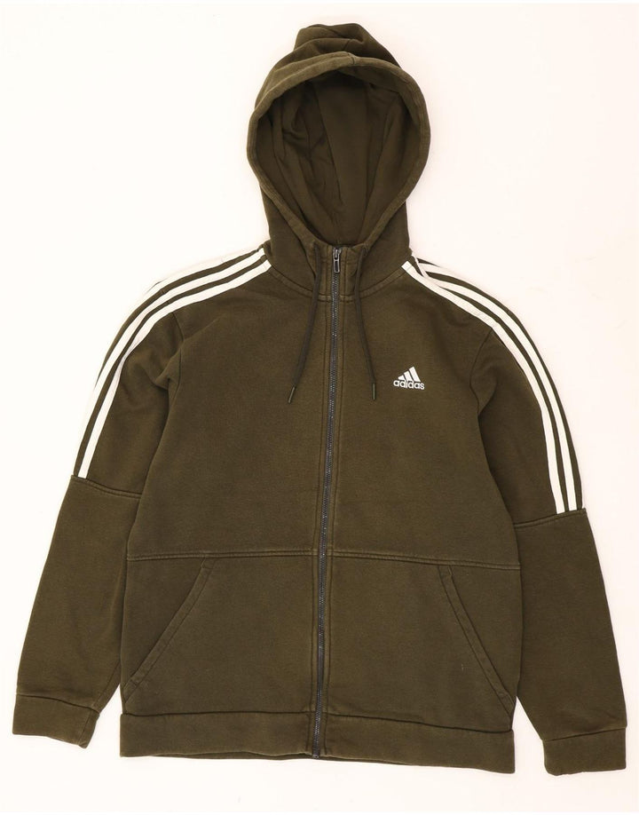 Adidas - Sudadera con capucha y cremallera para hombre, algodón caqui mediano