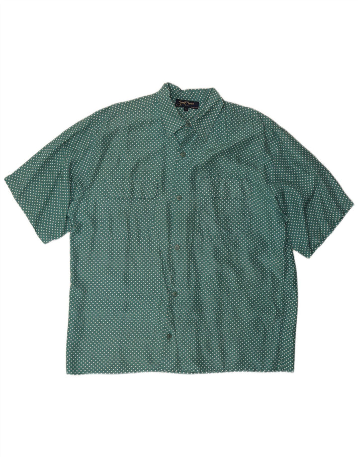 VINTAGE Camisa de manga corta para hombre XL Seda manchada verde