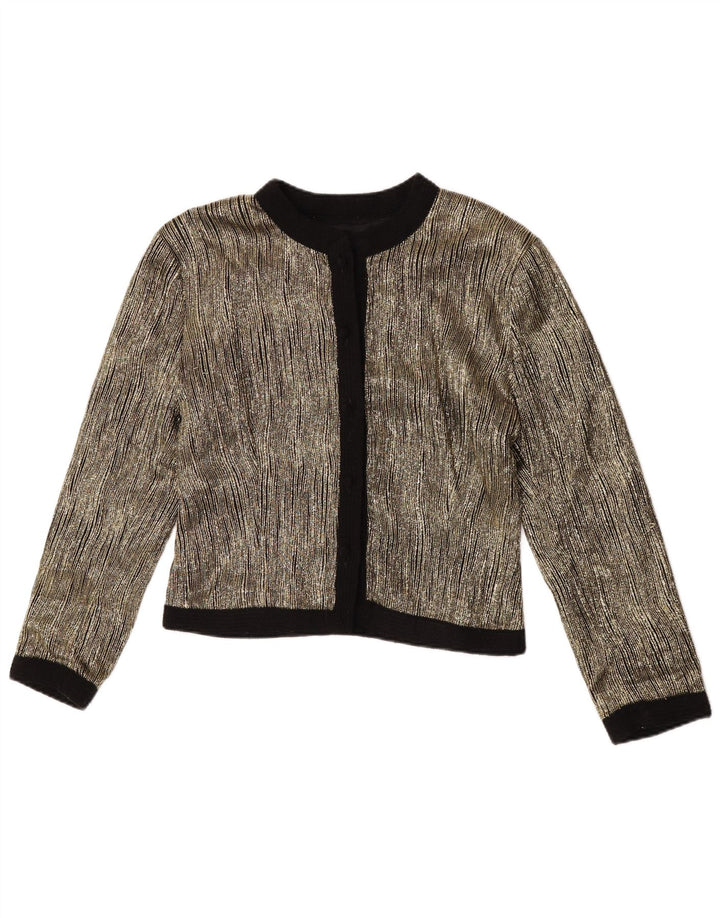 Vintage mujer crop blazer chaqueta Reino Unido 14 Acetato de bloque de color de oro medio