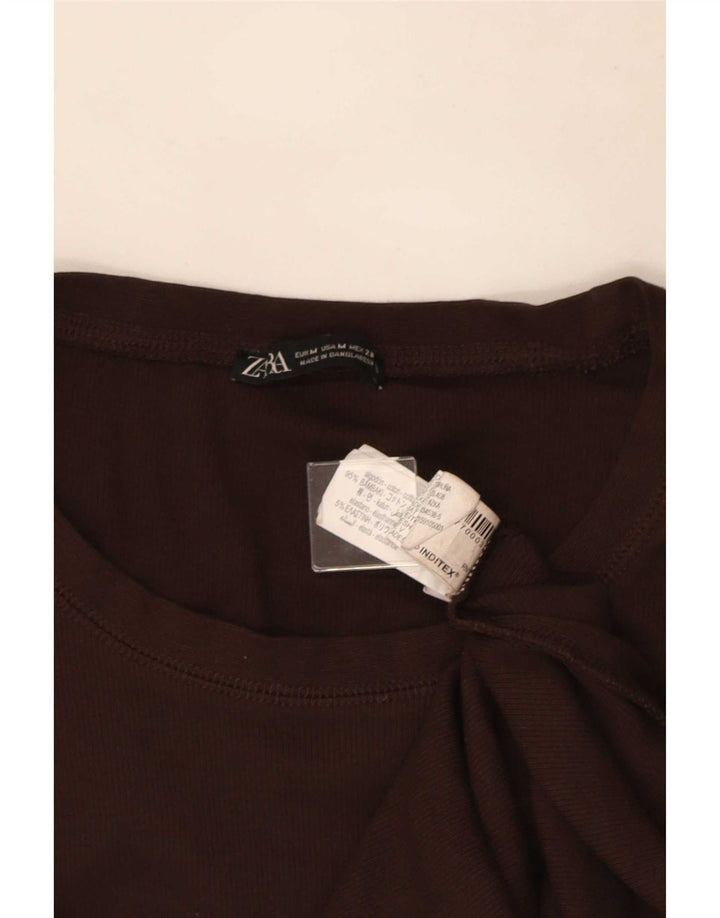 Zara Mujer Top Manga Larga UK 42 Algodón Marrón Medio