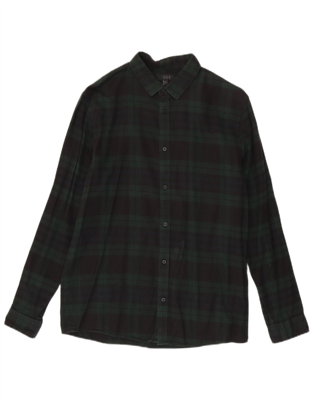 Camisa de franela para hombre Cos algodón a cuadros verde pequeño