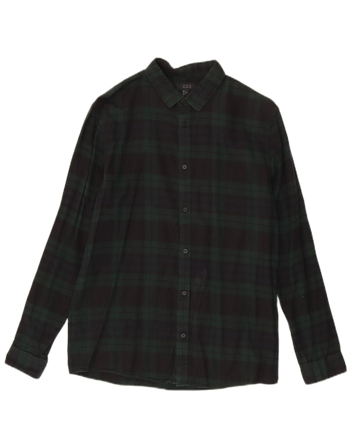 Camisa de franela para hombre Cos algodón a cuadros verde pequeño