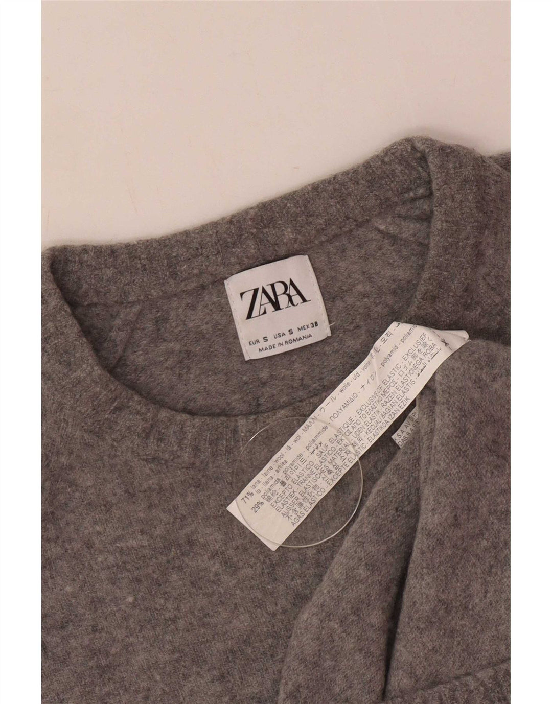 Zara Hombre Jersey Cuello Barco Jersey Small Lana Gris