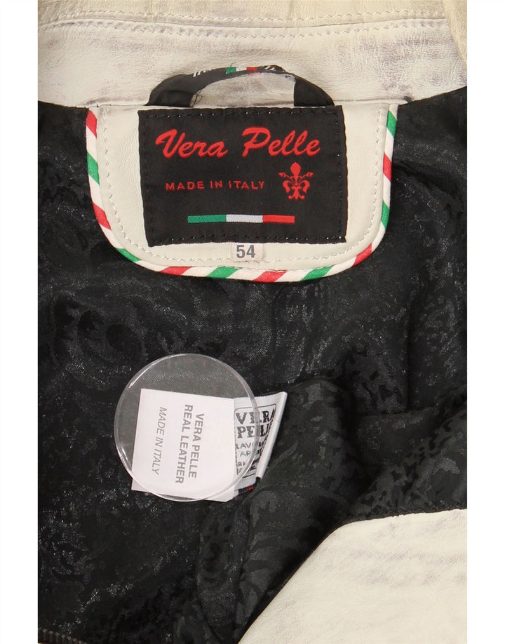 Vintage mujer chaqueta de cuero Reino Unido 16 grande de blanco