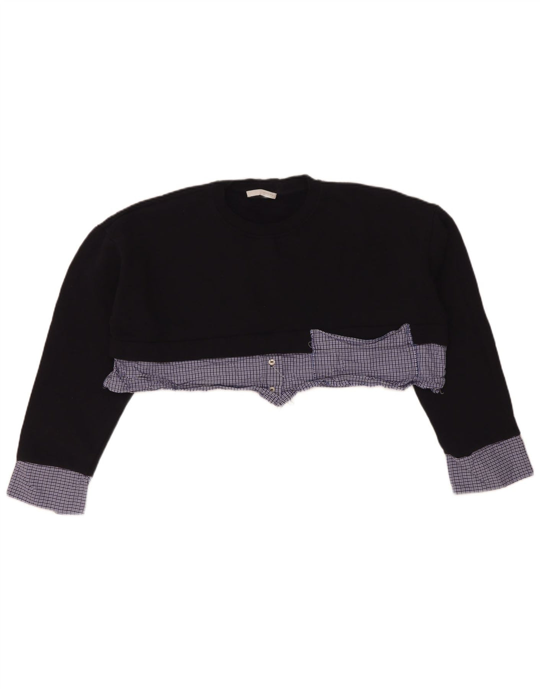 Zara Mujer Crop Sudadera Extragrande Jersey UK 10 Small Navy Blue Check