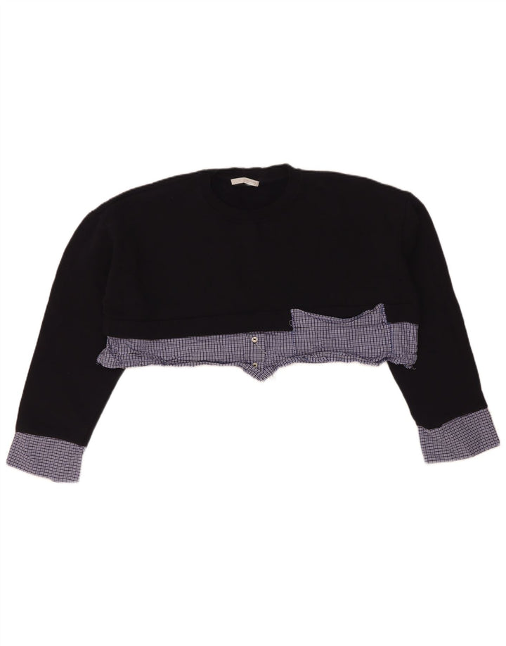Zara Mujer Crop Sudadera Extragrande Jersey UK 10 Small Navy Blue Check
