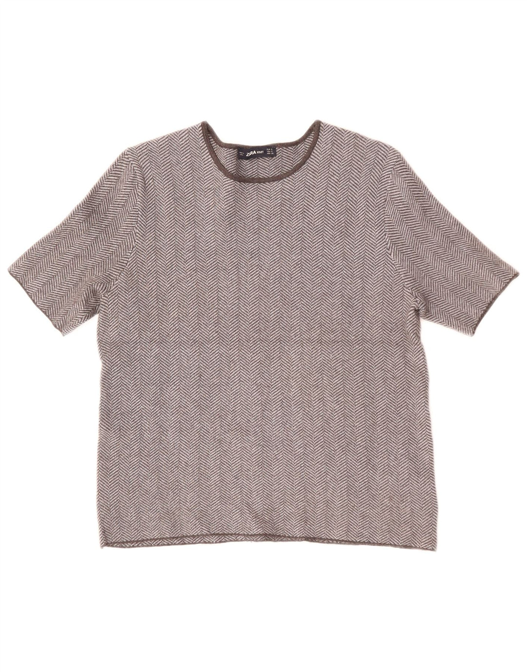 ZARA Camiseta Mujer Top UK 10 Small Gris Espiga Viscosa