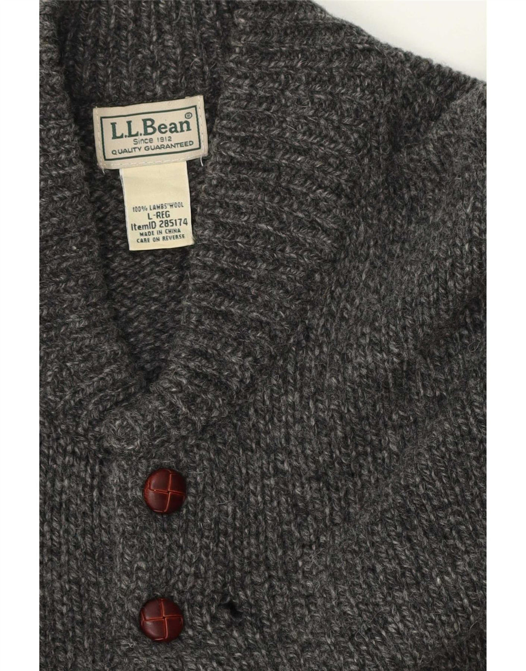 L.L.Bean Suéter tipo jersey con cuello y botones para hombre de lana de cordero moteada gris grande