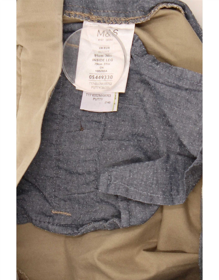 Marks & Spencer Pantalón de traje de corte regular para hombre W36 L31 Algodón beige