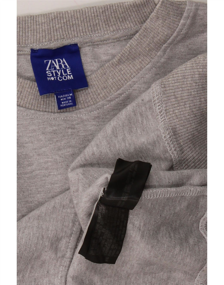ZARA Mujer Sudadera con gráfico extragrande Jersey UK 44 Gris medio moteado