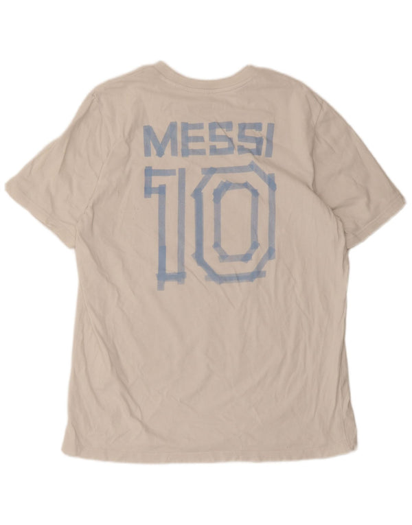 Adidas Mens MESSI Graphic Camiseta Top Grande Algodón Blanco