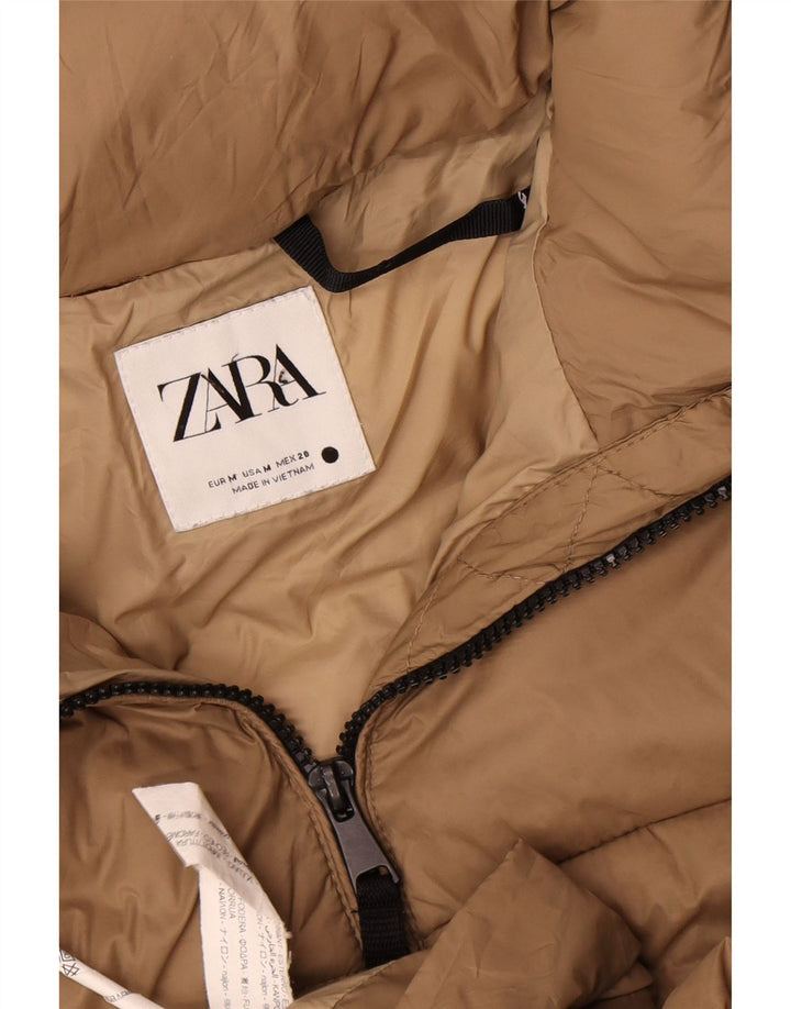 Zara Mujer Chaqueta Acolchada Extragrande Con Capucha UK 44 Medium Beige Nylon