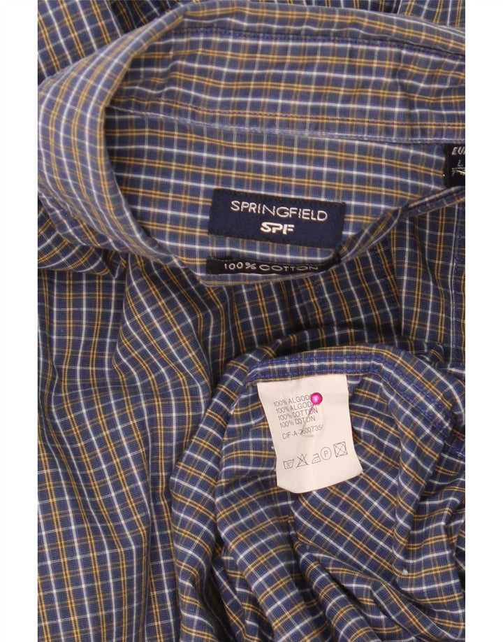 Springfield Camisa Manga Corta Hombre Algodón Cuadros Azul Grande