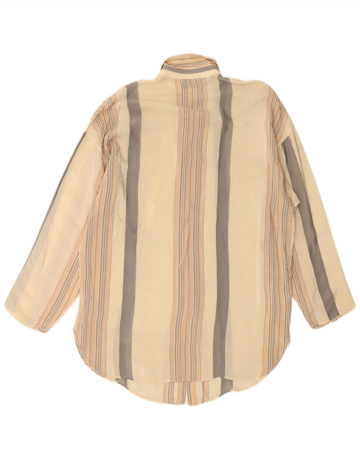 VINTAGE Blusa camisera extragrande para mujer IT 42 Seda a rayas beige medio