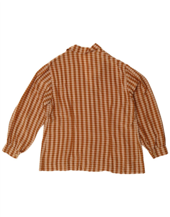Vintage mujer camisa blusa Reino Unido 14 gran cheque marrón