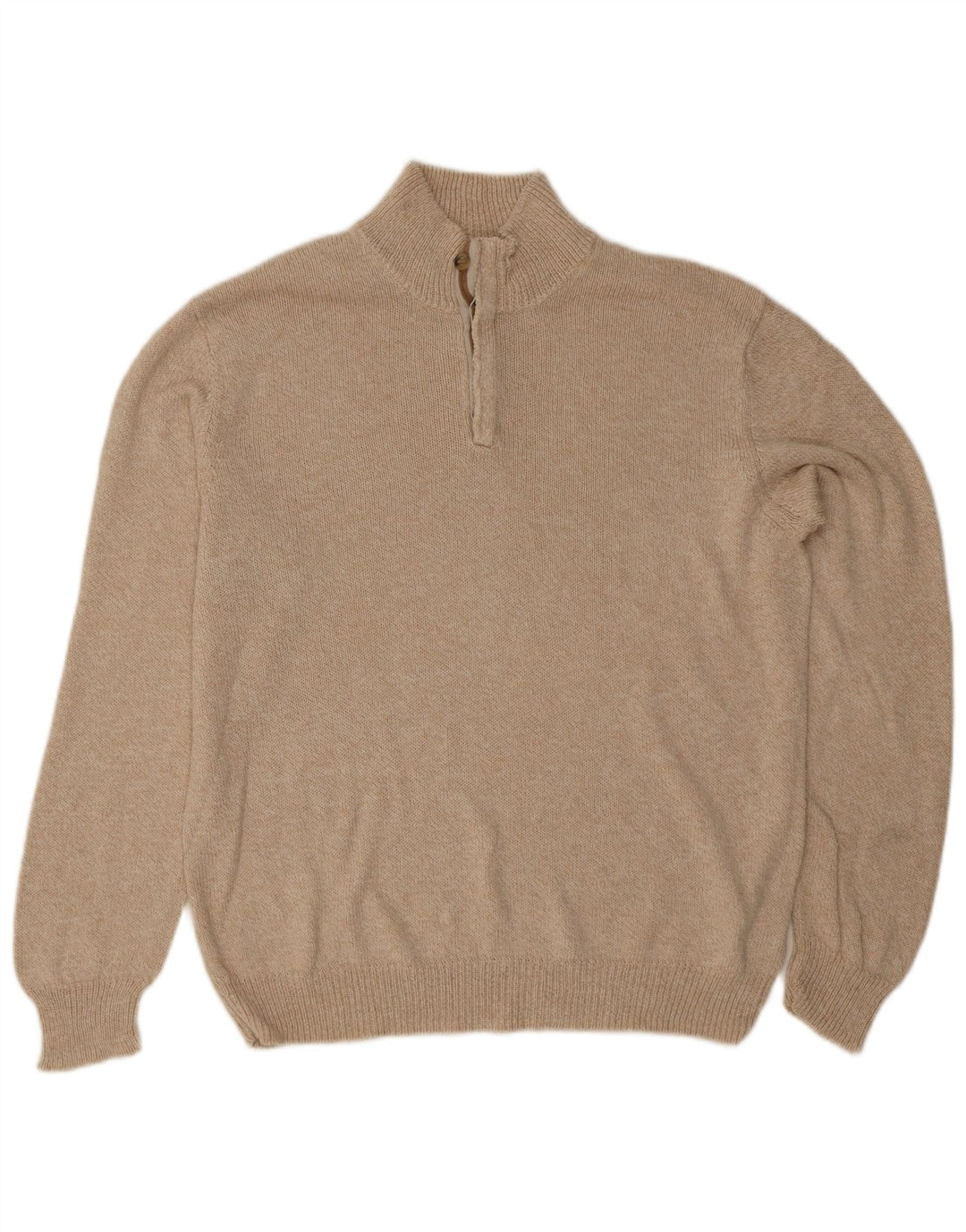 Massimo Dutti Jersey Hombre con Cuello Botonado Large Algodón Beige