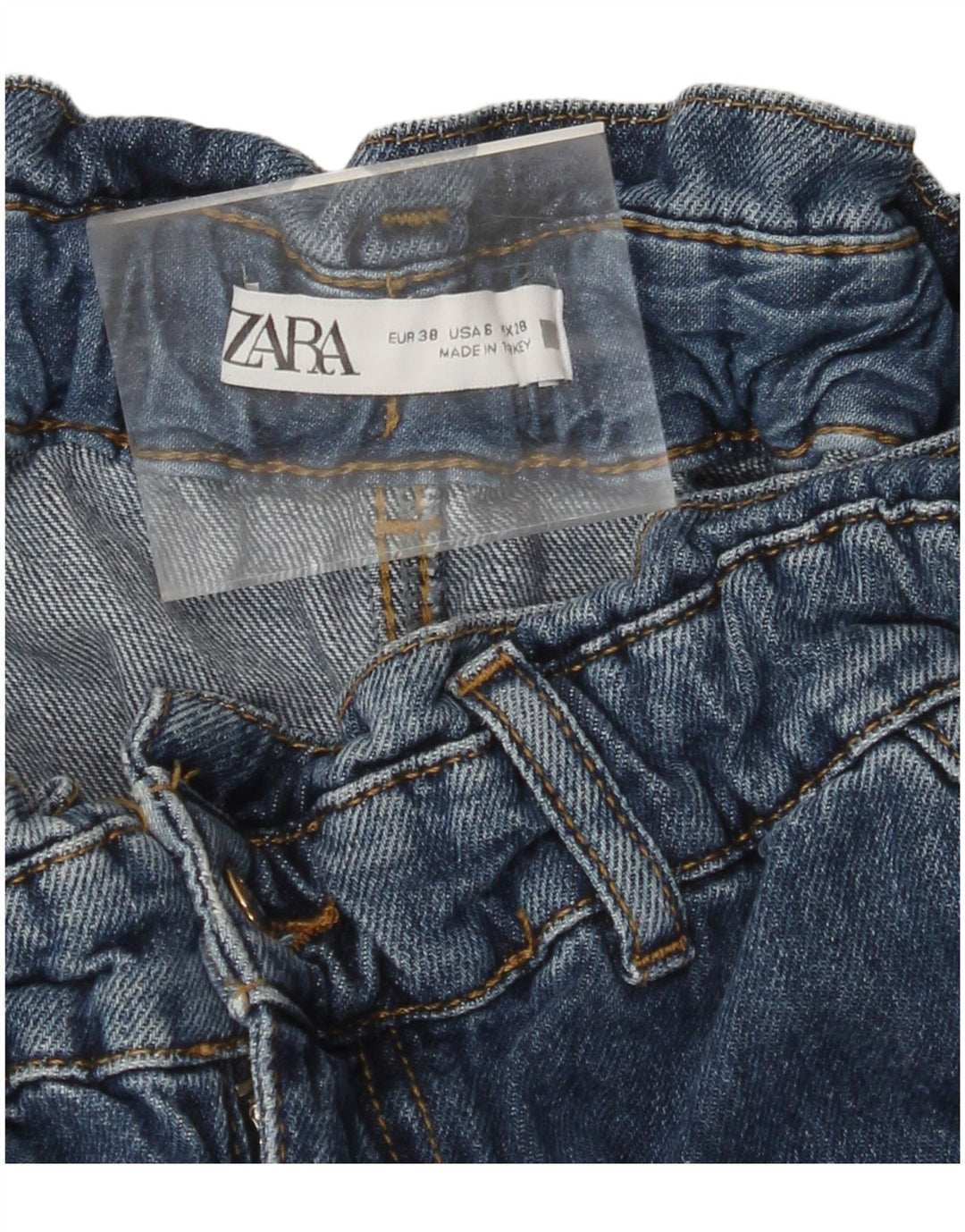 ZARA Vaqueros cortos de cintura alta y corte holgado para mujer EU 38 Small W28 L25 Azul