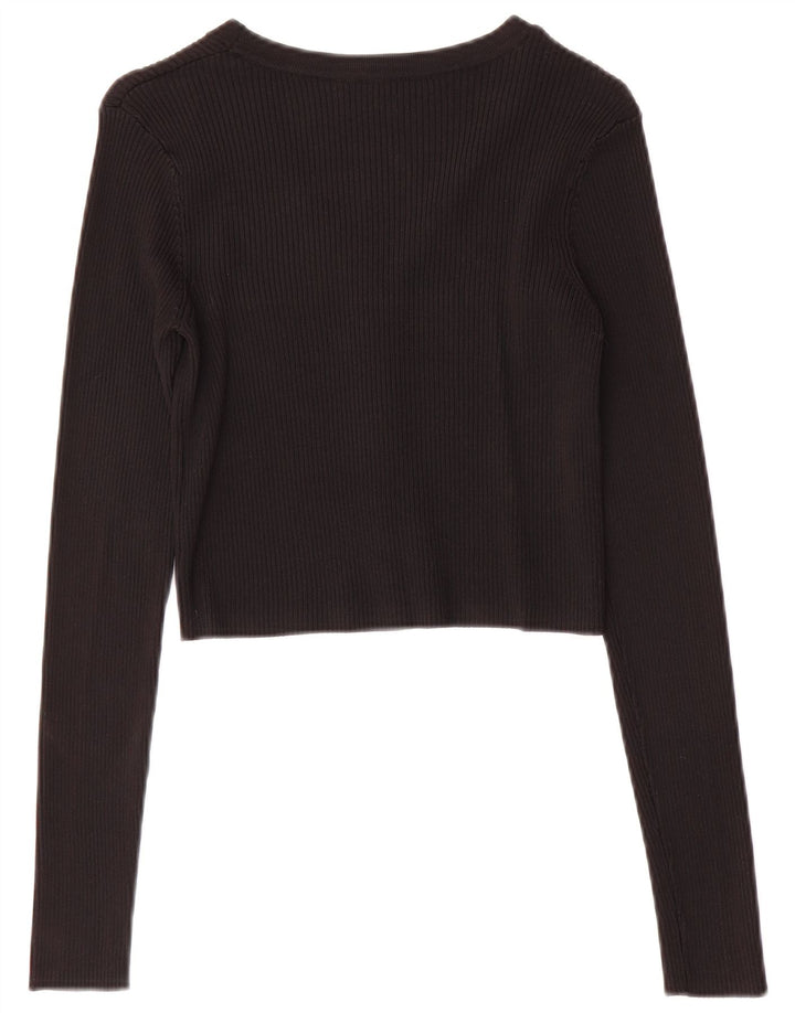 Zara Mujer Cárdigan De Manga Larga Top UK 8 Small Poliamida Negro