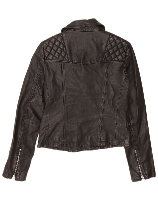 All Saints Chaqueta motera de cuero corta para mujer UK 8 Small Black