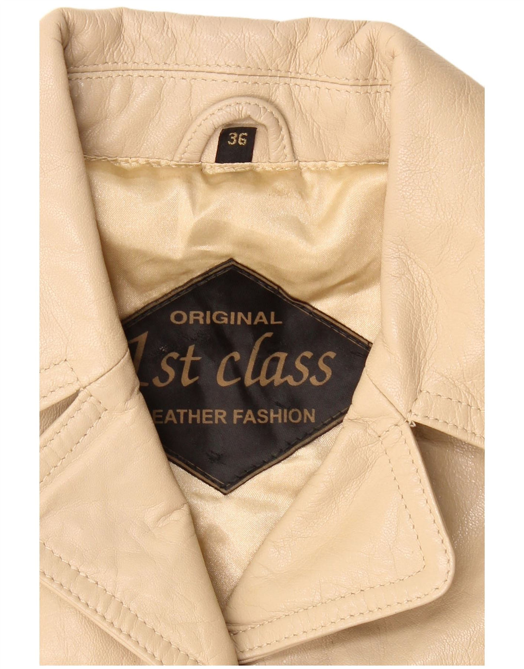 VINTAGE Chaqueta Blazer de Cuero de 4 Botones para Mujer IT 36 XS Cuero Beige