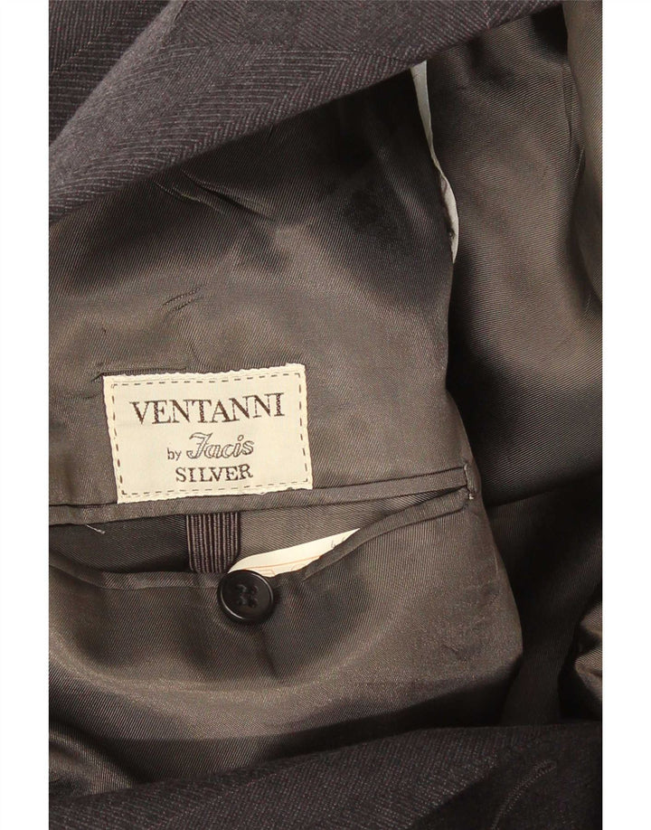 VENTANNI Chaqueta tipo blazer con doble botonadura para hombre IT 46 Small Grey Virgin Wool