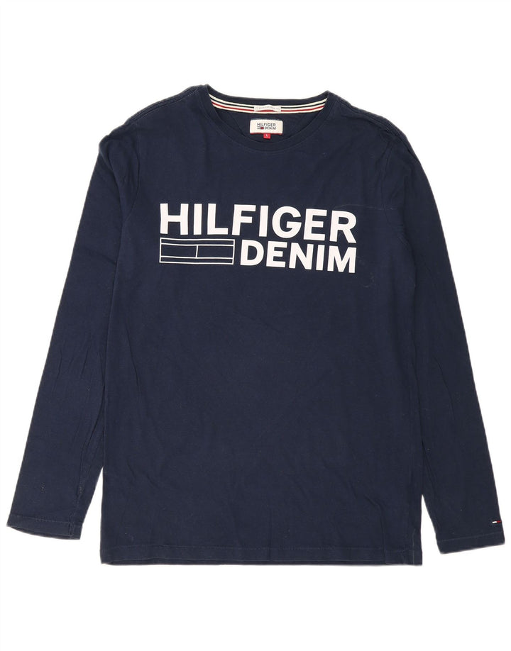 TOMMY HILFIGER Top gráfico para hombre de manga larga de algodón azul marino grande