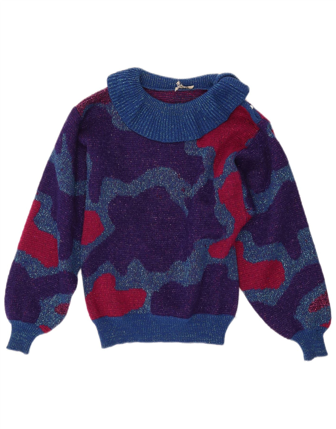 VINTAGE Mujer Roll Neck Jumper Suéter Reino Unido 10 Pequeño Multicolor