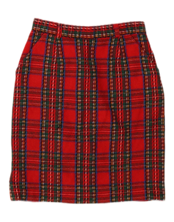 Vintage Womens Pencil Skirt W24 Small Red Plaid