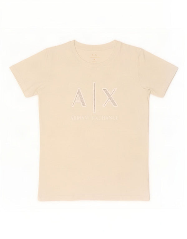 Armani Exchange Womens Graphic T-Shirt Top UK 12 Medium Off White Cotton