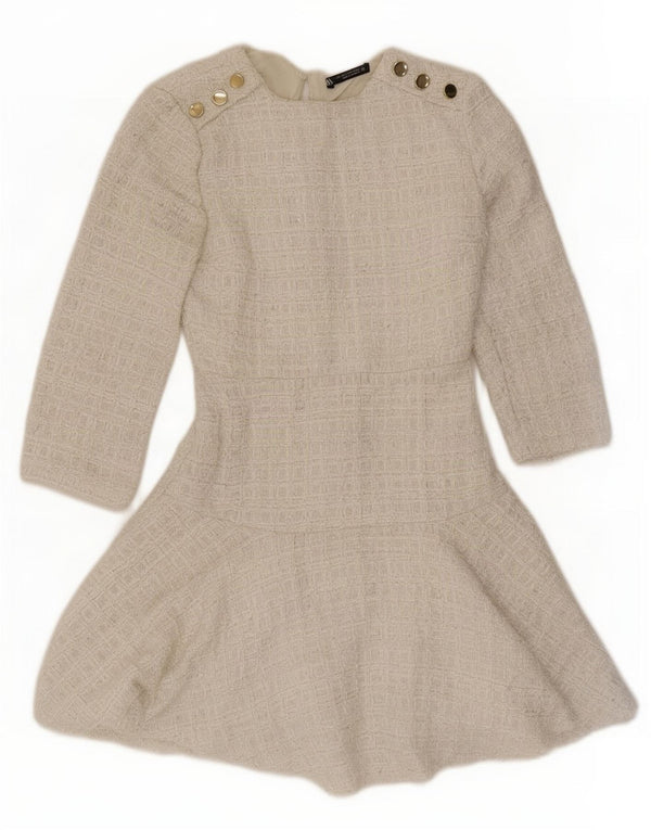 Zara Vestido acampanado de manga 3/4 para mujer UK 6 XS Poliéster blanco
