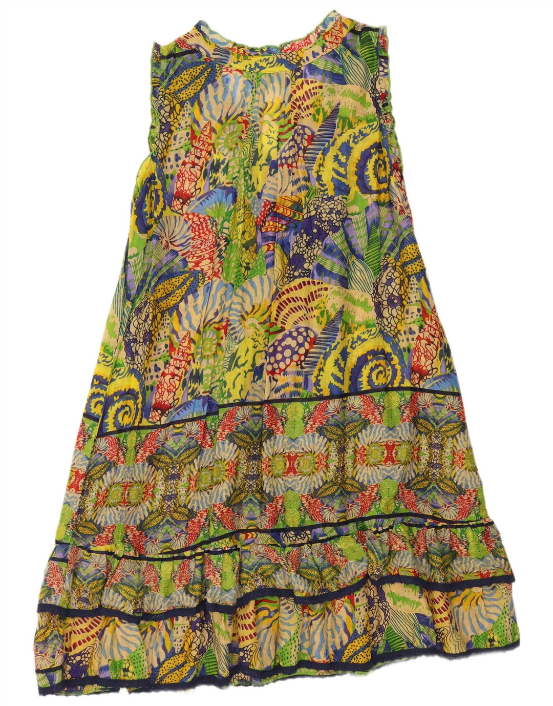 Vintage mujer patrón abstracto vestido escalonado Reino Unido 18 XL multicolor