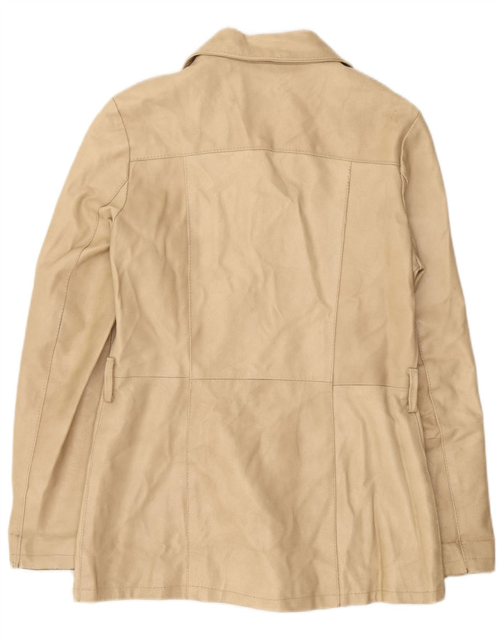 Viamaestra Chaqueta de cuero para mujer UK 12 Cuero beige mediano