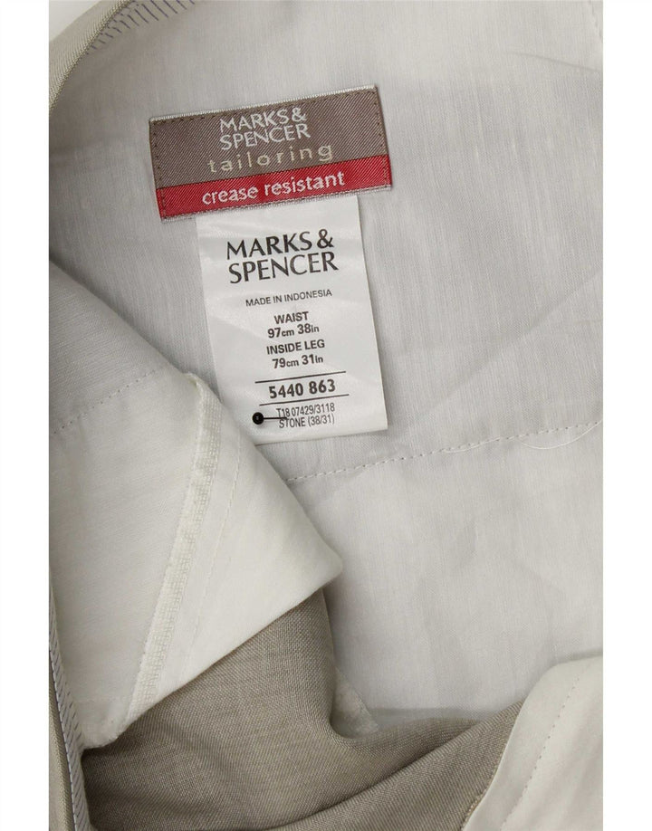 Marks & Spencer Pantalones casuales regulares para hombre W38 L31 Poliéster gris
