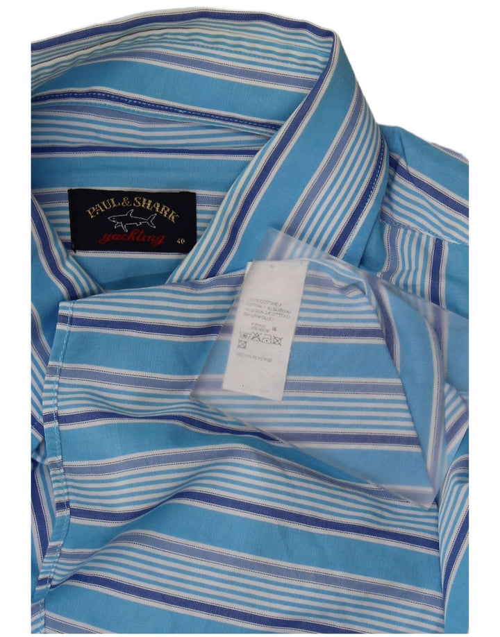Paul & Shark Camisa para hombre Talla 40 Algodón a rayas azul medio