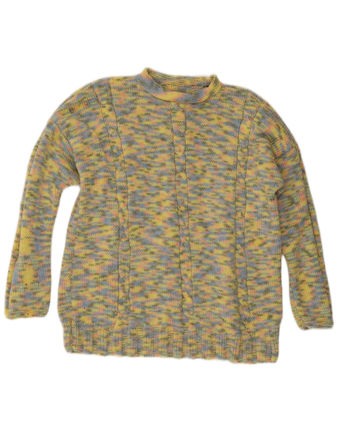 Vintage mujer cuello tortuga jersey suéter Reino Unido 14 grande amarillo moteado