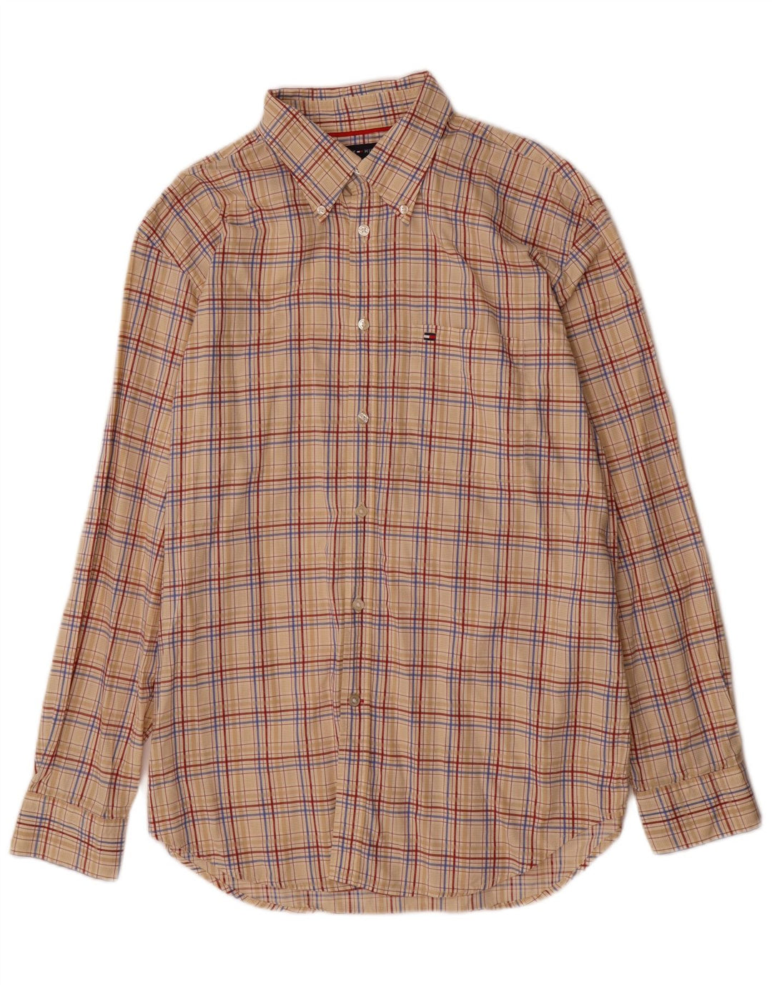 TOMMY HILFIGER Camisa para hombre Large Beige Check Cotton