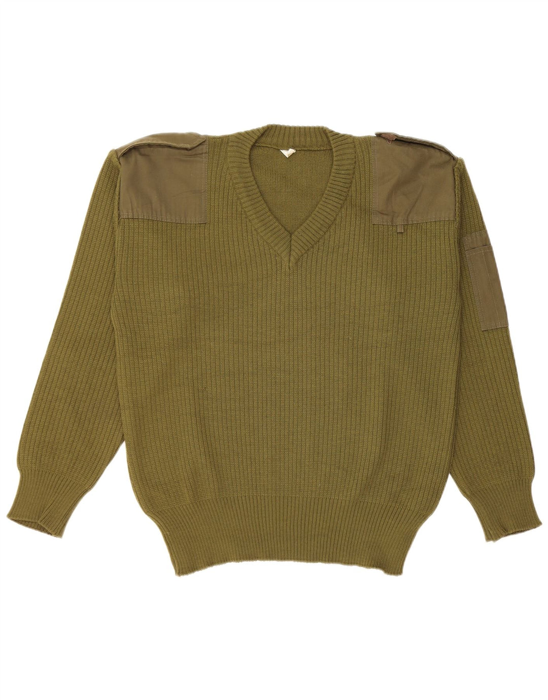 Vintage hombres militar V-cuello jumper suéter medio caqui