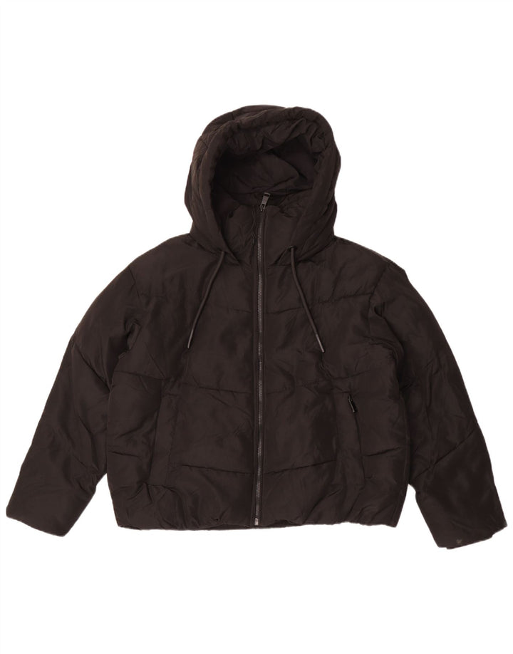 Zara Mujer Chaqueta Acolchada Corta Extragrande Con Capucha UK 10 Small Poliéster Negro