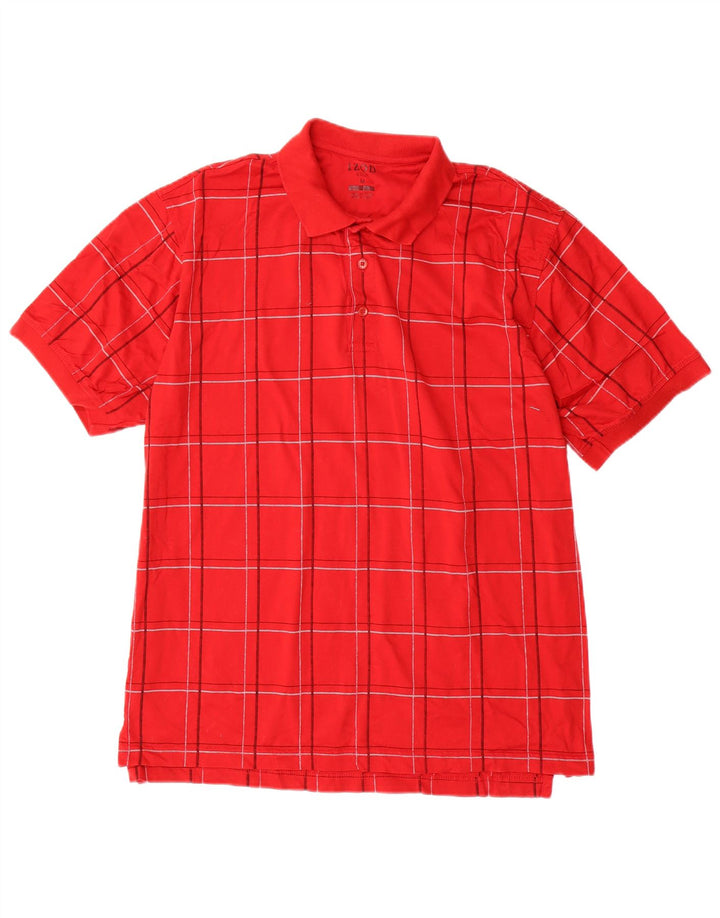 IZOD Polo de golf para hombre de algodón a cuadros rojos medianos