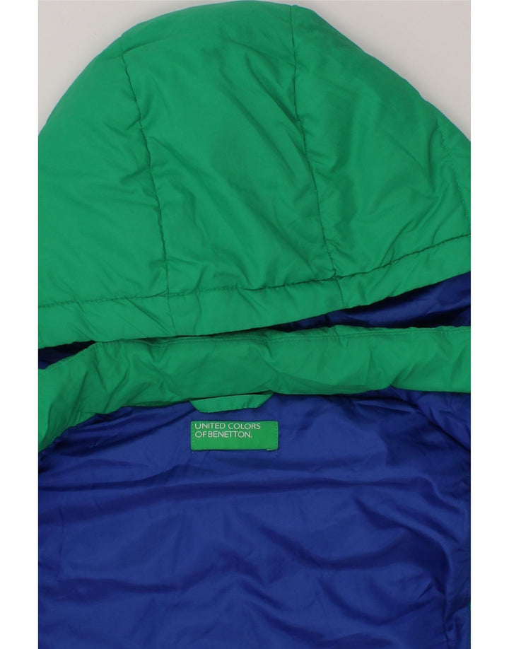 BENETTON Boys Hooded Padded Gilet 3-4 Years Green Polyester Vintage Benetton and Second-Hand Benetton from Messina Hembry 