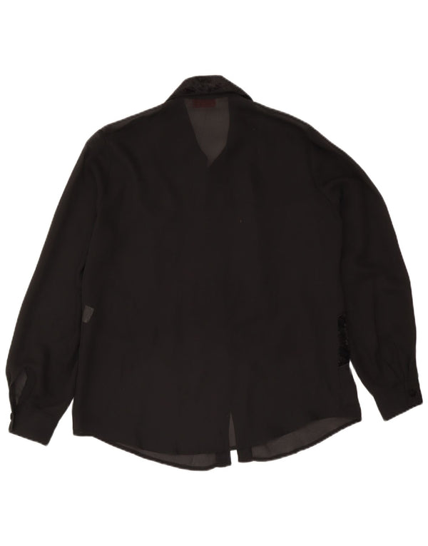 Blusa vintage para mujer IT 46 Poliéster a rayas negras grandes