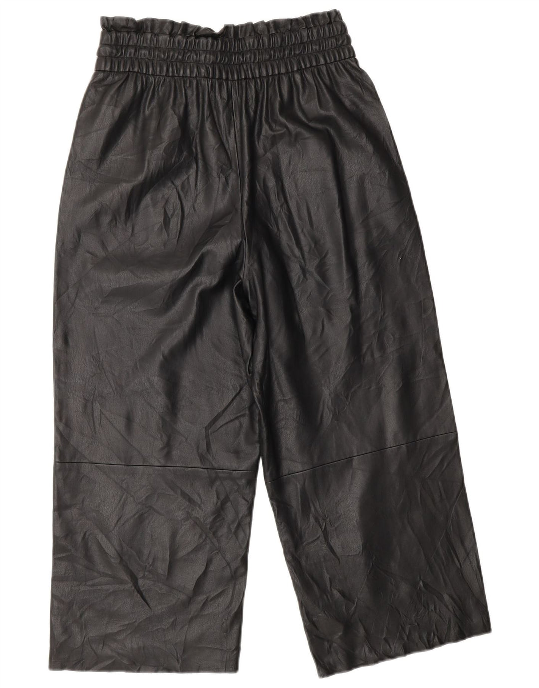 ZARA Mujer Pantalón Crop Wide Leg De Piel Sintética XS W25 L20 Negro