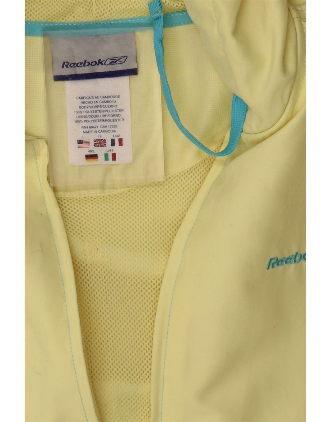 Reebok Chaqueta impermeable con capucha para mujer UK 40 Grande Poliéster amarillo